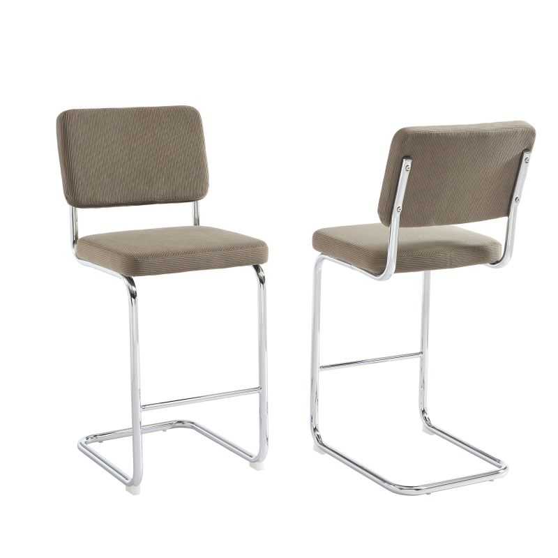 Lot de 2 tabourets mi-hauts JACK velours cotelé grège pied métal