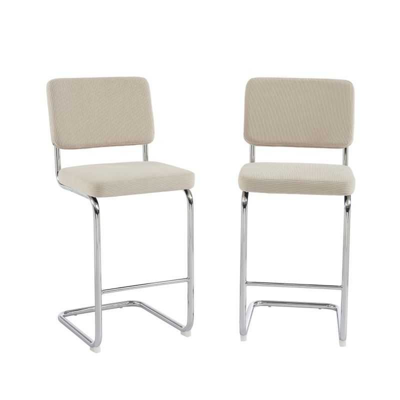 Lot de 2 tabourets mi-hauts JACK velours cotelé beige pied métal