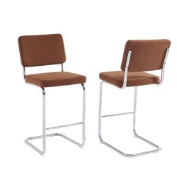 Lot de 2 tabourets mi-hauts JACK velours côtelé terracotta pied métal