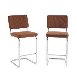 Lot de 2 tabourets mi-hauts JACK velours côtelé terracotta pied métal