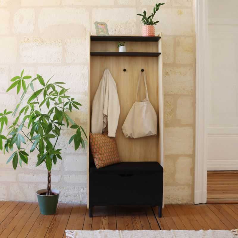 Vestiaire JAPENDI effet chêne et gris anthracite h185cm