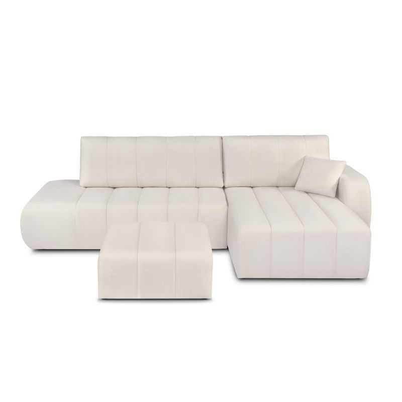 Canapé d'angle droit convertible BELEM 4/5 places tissu chenille écru