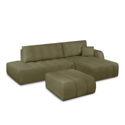 Canapé d'angle droit convertible BELEM 4/5 places tissu chenille vert