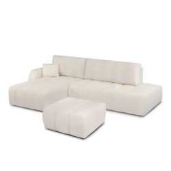 Canapé d'angle gauche convertible BELEM 4/5 places tissu chenille écru