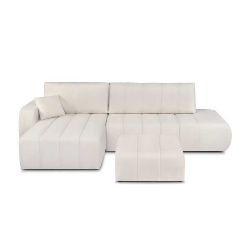Canapé d'angle gauche convertible BELEM 4/5 places tissu chenille écru