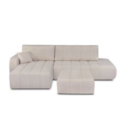 Canapé d'angle gauche convertible BELEM 4/5 places tissu chenille grège