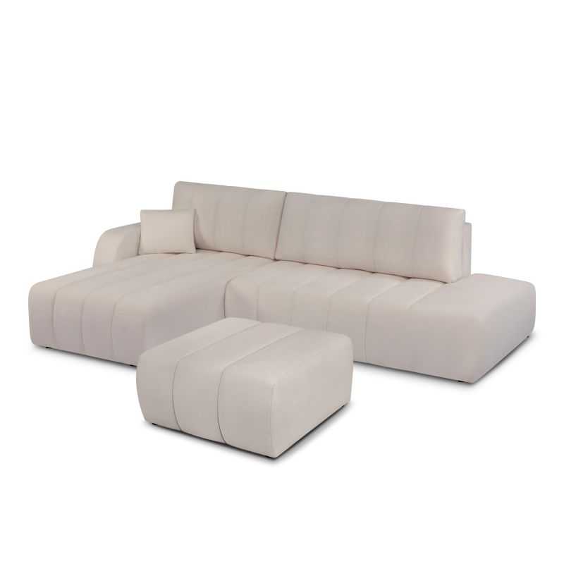 Canapé d'angle gauche convertible BELEM 4/5 places tissu chenille grège