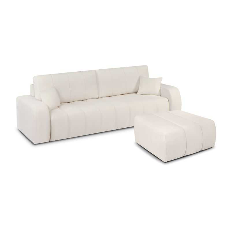 Canapé droit convertible BELEM 3 places tissu chenille écru