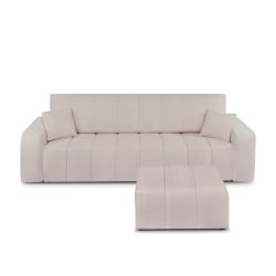 Canapé droit convertible BELEM 3 places tissu chenille grège