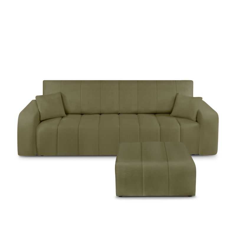 Canapé droit convertible BELEM 3 places tissu chenille vert