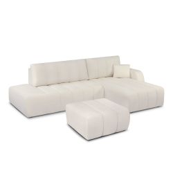 Pouf BELEM fixe en tissu chenille écru