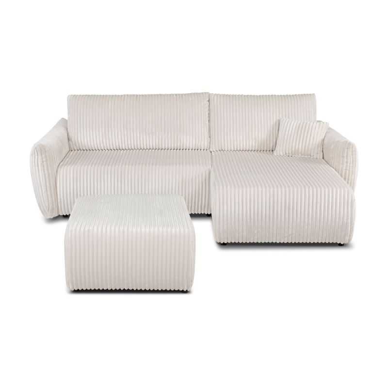Canapé d'angle convertible et réversible GLORIA 4 places velours côtelé écru