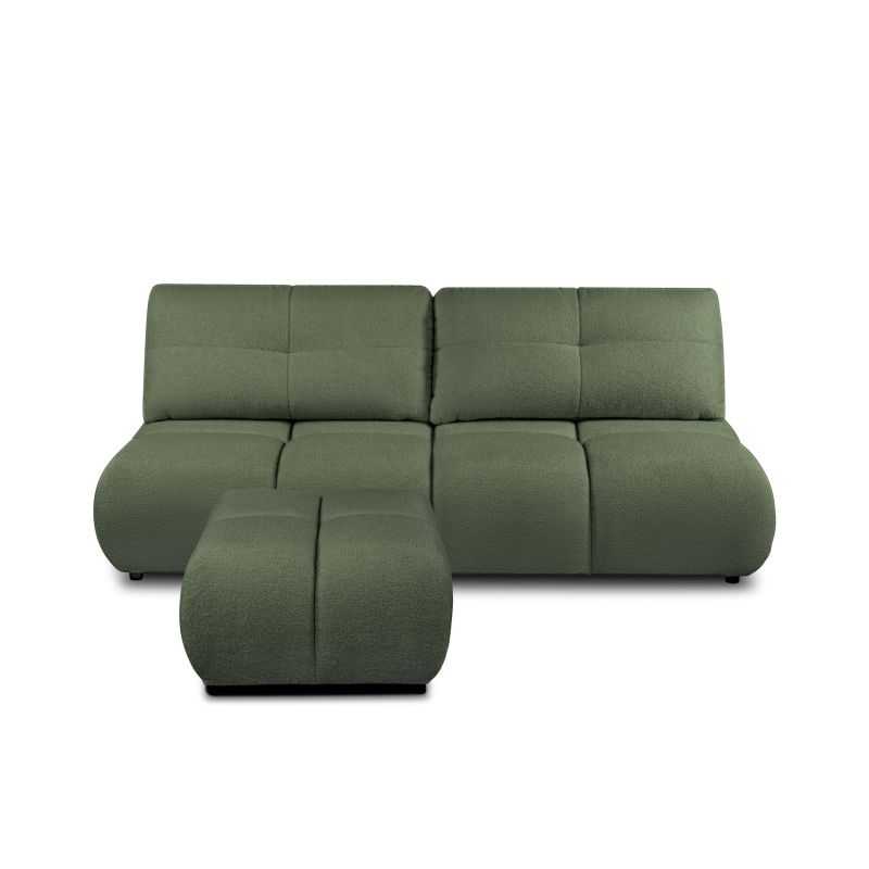 Canapé droit convertible TASCA 3 places tissu bouclette vert kaki
