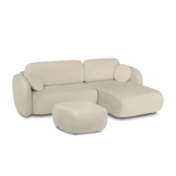 Canapé d'angle droit convertible CARLOTTA 4 places tissu bouclette grège