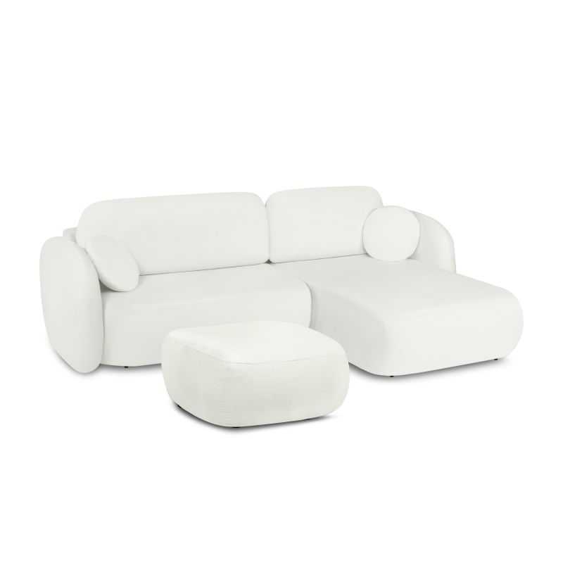 Canapé d'angle droit convertible CARLOTTA 4 places tissu chenille écru