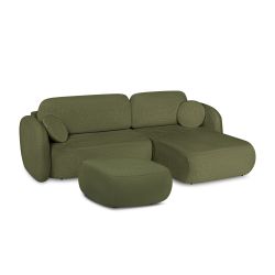 Canapé d'angle droit convertible CARLOTTA 4 places tissu chenille vert kaki