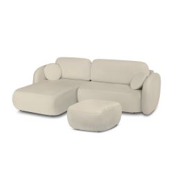 Canapé d'angle gauche convertible CARLOTTA 4 places tissu bouclette grège