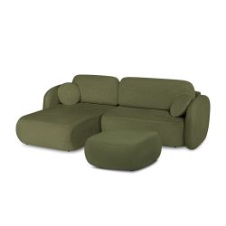 Canapé d'angle gauche convertible CARLOTTA 4 places tissu chenille vert kaki