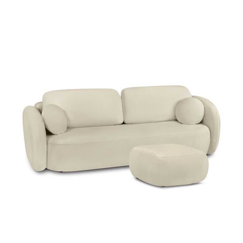 Canapé droit convertible CARLOTTA 3 places tissu bouclette grège