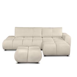 Canapé d'angle droit convertible SORELLA 4 places tissu chenille grège