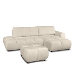 Canapé d'angle droit convertible SORELLA 4 places tissu chenille grège