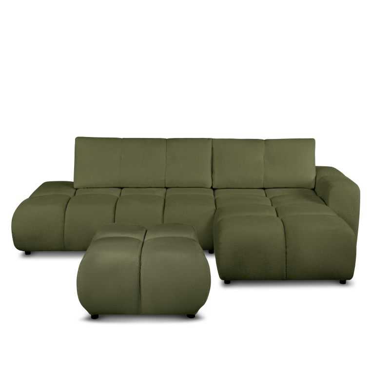 Canapé d'angle droit convertible SORELLA 4 places tissu chenille vert kaki