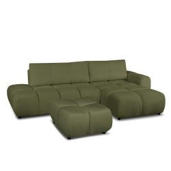 Canapé d'angle droit convertible SORELLA 4 places tissu chenille vert kaki