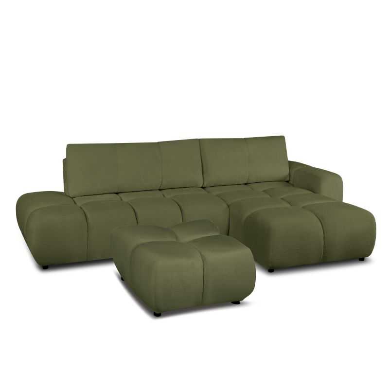 Canapé d'angle droit convertible SORELLA 4 places tissu chenille vert kaki