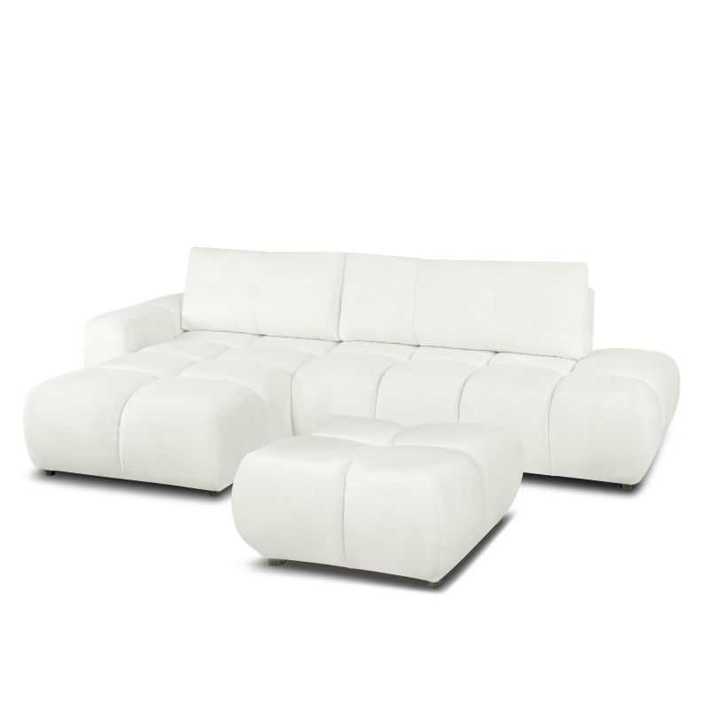 Canapé d'angle gauche convertible SORELLA 4 places tissu chenille écru