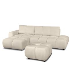 Canapé d'angle gauche convertible SORELLA 4 places tissu chenille grège