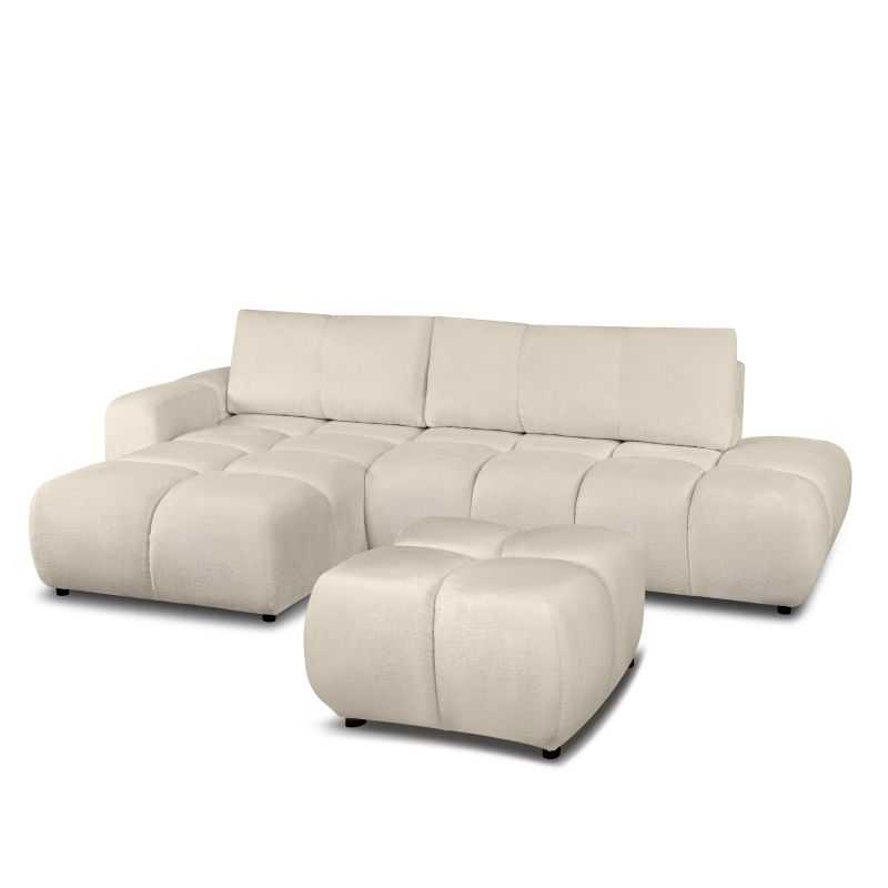 Canapé d'angle gauche convertible SORELLA 4 places tissu chenille grège