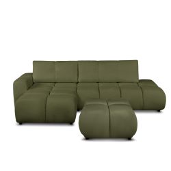 Canapé d'angle gauche convertible SORELLA 4 places tissu chenille vert kaki