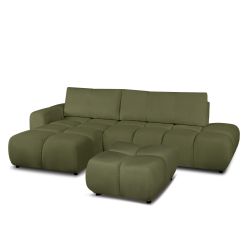Canapé d'angle gauche convertible SORELLA 4 places tissu chenille vert kaki