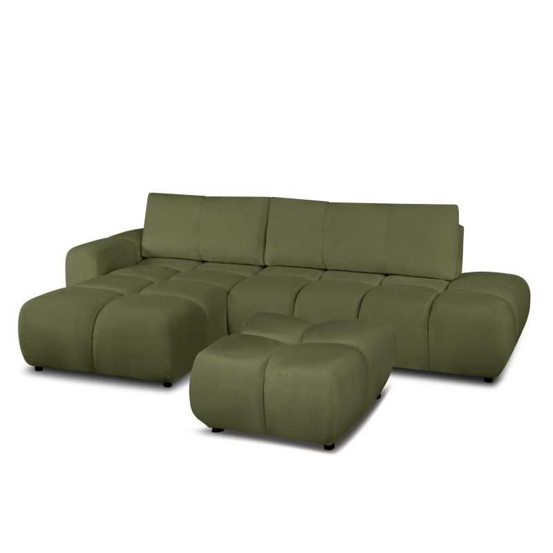 Canapé d'angle gauche convertible SORELLA 4 places tissu chenille vert kaki