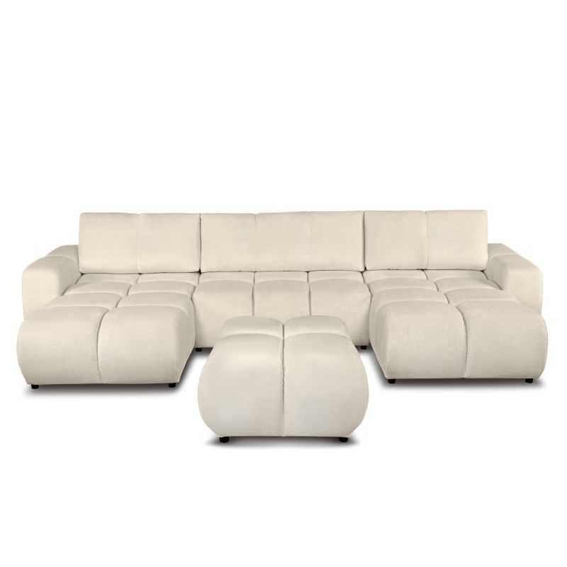 Canapé panoramique convertible SORELLA 6 places tissu chenille grège