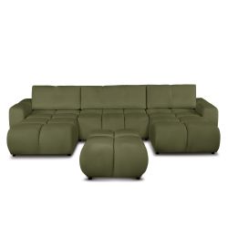 Canapé panoramique convertible SORELLA 6 places tissu chenille vert kaki