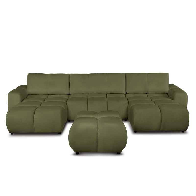 Canapé panoramique convertible SORELLA 6 places tissu chenille vert kaki