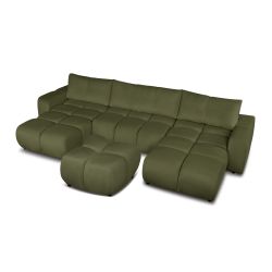 Canapé panoramique convertible SORELLA 6 places tissu chenille vert kaki