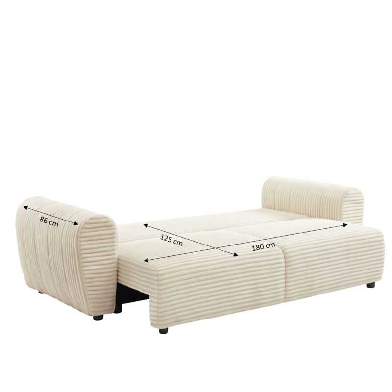 Canapé droit convertible LOIC 3 places en velours côtelé beige