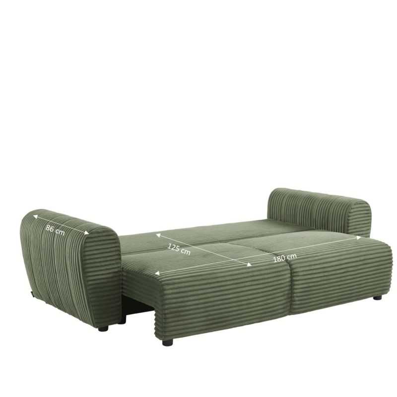 Canapé droit convertible LOIC 3 places en velours côtelé vert