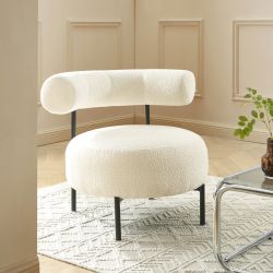 Fauteuil FAREL bouclette écrue et pieds métal noir