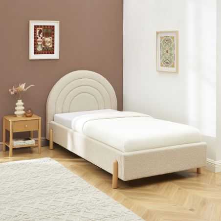 Lit enfant BOO 90x190 tissu bouclette beige sommier inclus