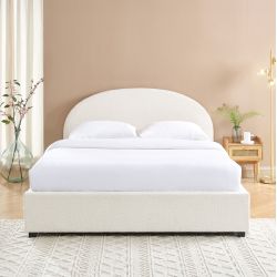 Lit coffre OLAF 160x200 tissu bouclette écru sommier inclus