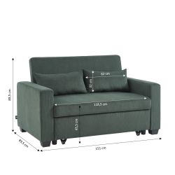 Canapé droit EVA convertible velours côtelé vert 2 places