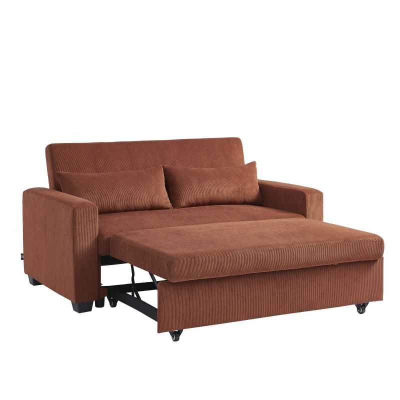 Canapé droit EVA convertible velours côtelé terracotta 3 places