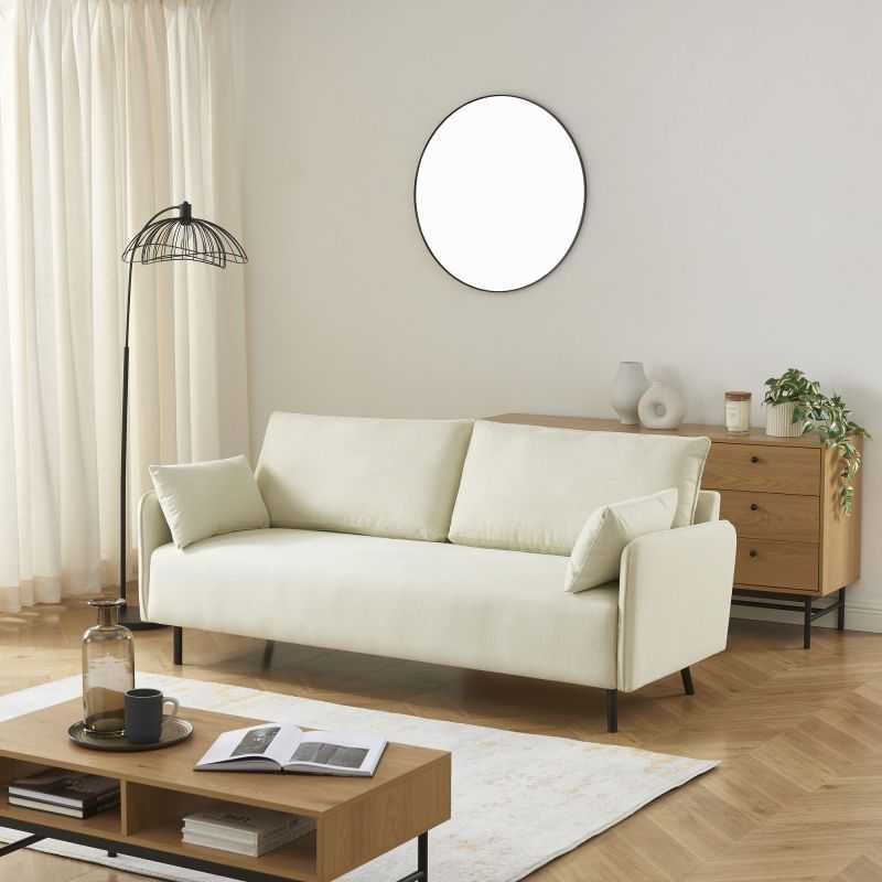 Canapé droit fixe GABIN 3 places tissu beige