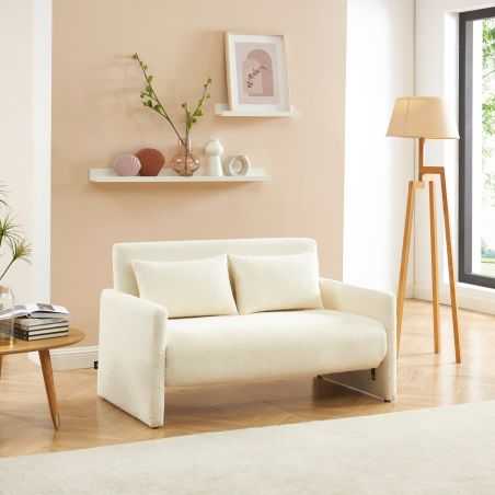Canapé droit convertible JADE 2 places en tissu bouclette beige