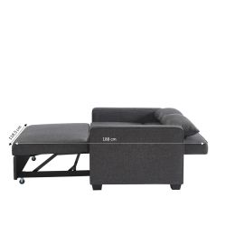 Canapé droit LENA convertible tissu gris 2 places