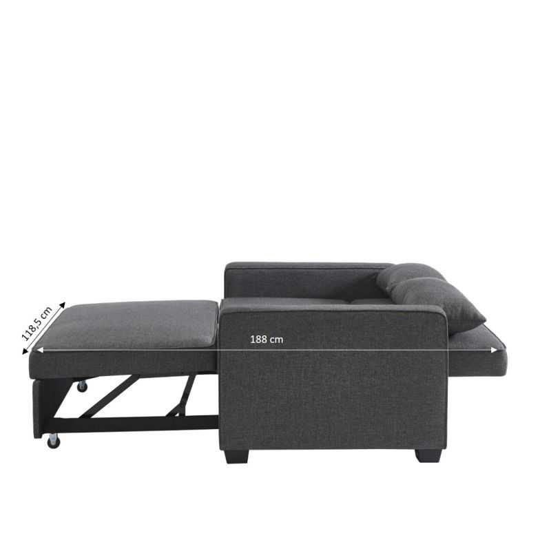 Canapé droit LENA convertible tissu gris 2 places