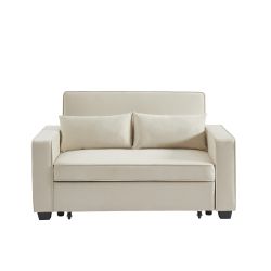 Canapé droit LENA convertible velours beige 2 places